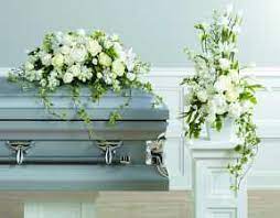 Half Casket Cover with Arrangement Package - All White