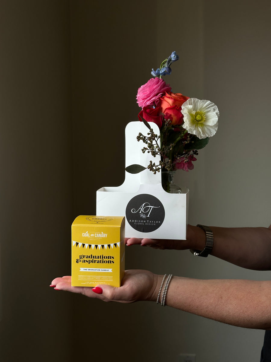 Graduation Caddy box - Flowers and Coal & Canary Candle